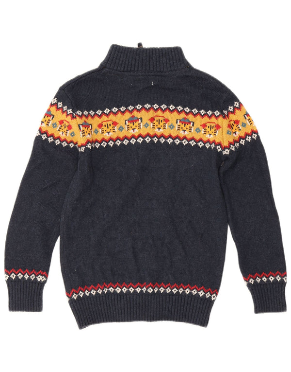 Fat Face Jersey con cuello y cremallera para niños 6-7 años Azul marino Algodón Fair Isle