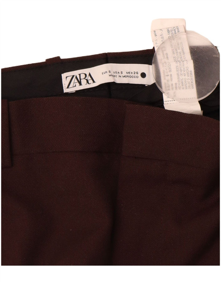 Zara Mujer Pantalón Chino Recto Pequeño W26 L28 Marrón Poliéster
