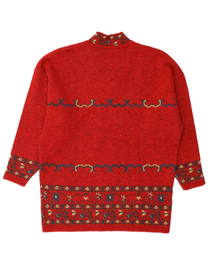 Vintage mujer V-cuello jumper suéter IT 42 medio rojo Fair Isle lana
