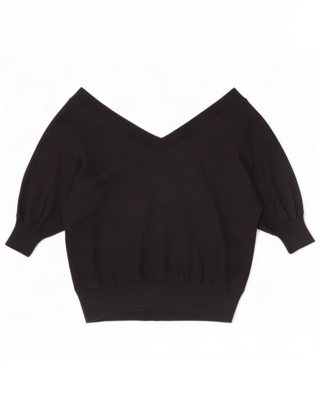 Zara Suéter tipo jersey de manga corta con cuello en V para mujer UK 44 Medium Black