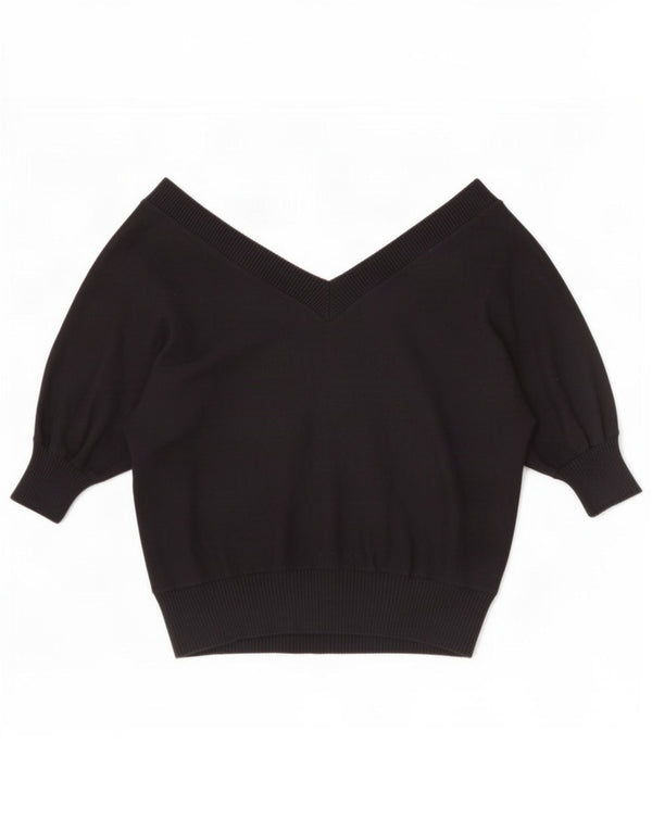 Zara Suéter tipo jersey de manga corta con cuello en V para mujer UK 44 Medium Black