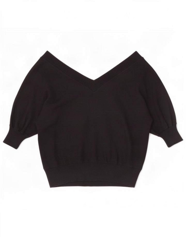 Zara Suéter tipo jersey de manga corta con cuello en V para mujer UK 44 Medium Black