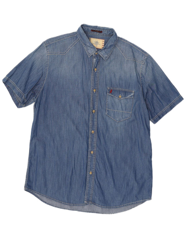 Marlboro Classics Camisa vaquera de manga corta ajustada para hombre 3XL Azul Paisley