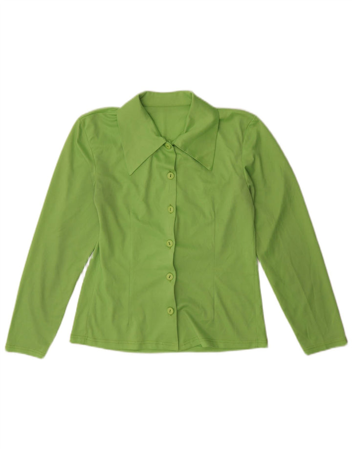Vintage mujer camisa blusa Reino Unido 12 verde medio