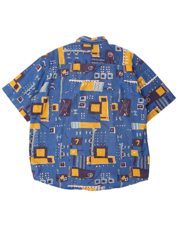 Camisa vintage de manga corta para hombre 2XL Patchwork azul