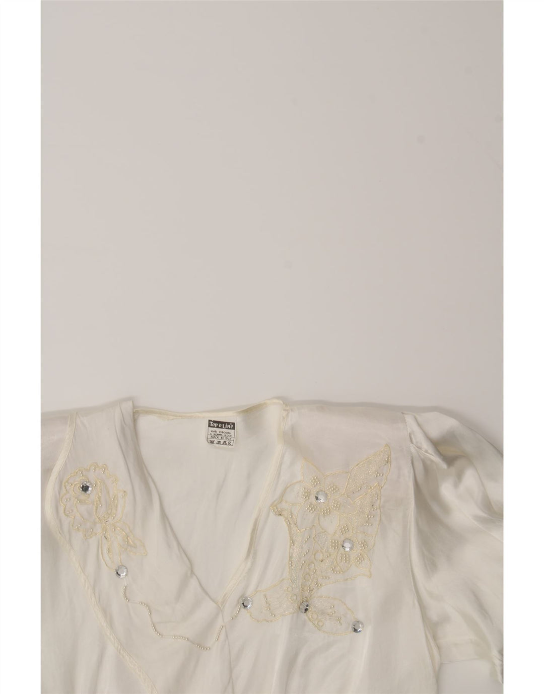 VINTAGE Womens Long Sleeve Blouse Top UK 12 Medium White Viscose Vintage Vintage and Second-Hand Vintage from Messina Hembry 