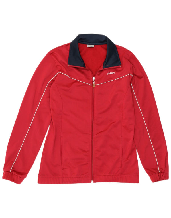 Asics - Chaqueta de chándal para mujer, talla 40, poliéster color block, color rojo medio