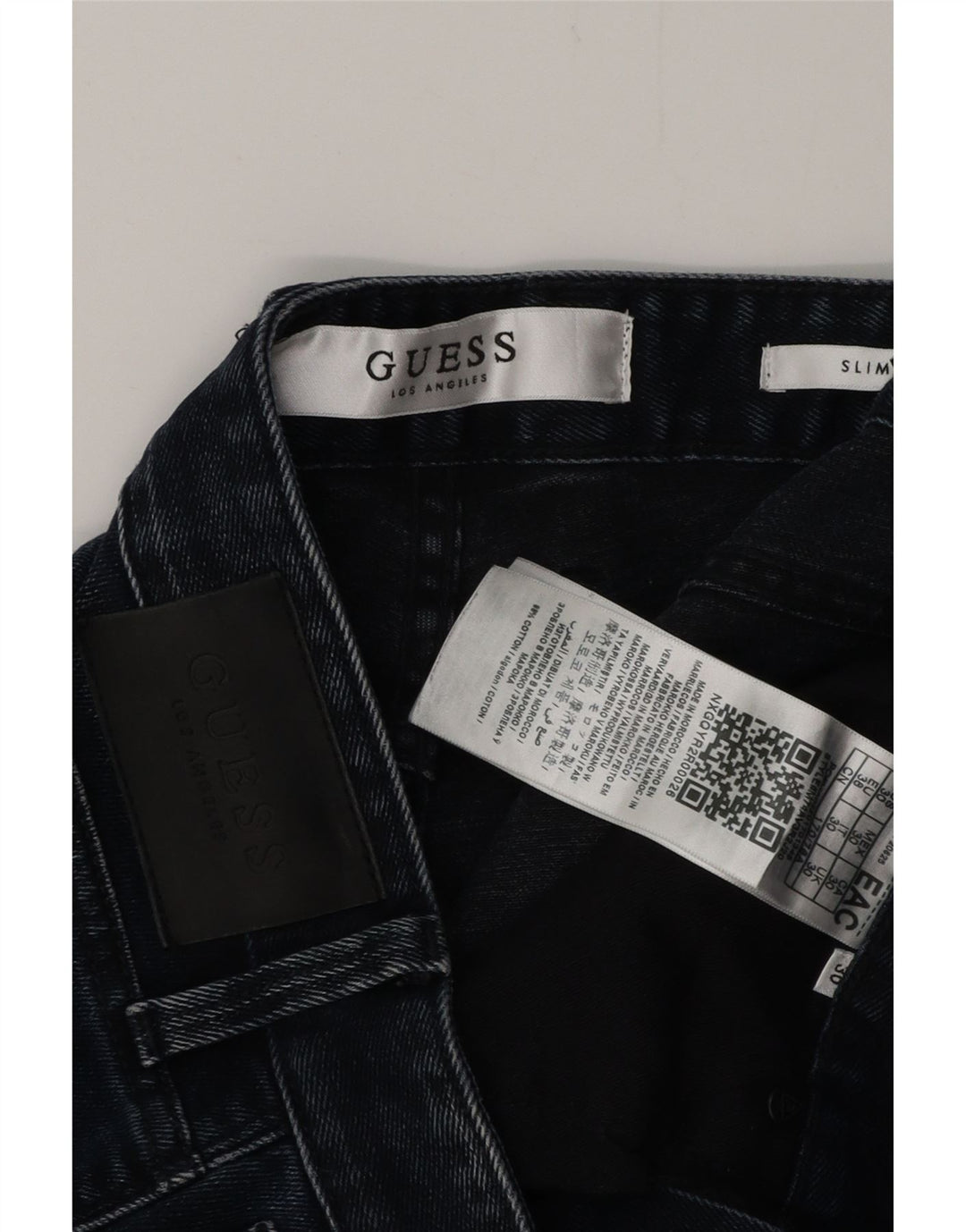 GUESS Pantalones cortos de mezclilla desgastados delgados para hombre W30 Algodón azul marino medio