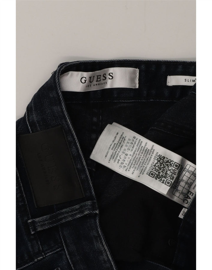 GUESS Pantalones cortos de mezclilla desgastados delgados para hombre W30 Algodón azul marino medio