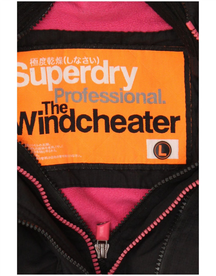 Superdry Chaqueta cortavientos con capucha The Windcheater para mujer, talla 40, color negro