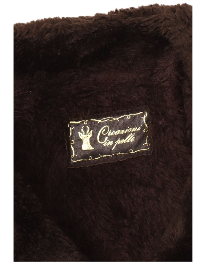 Vintage hombres shearling abrigo de doble pecho Reino Unido 36 cuero marrón pequeño