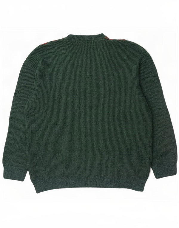 Jersey vintage con cuello en V para hombre IT 50/52 Acrílico Fair Isle verde grande