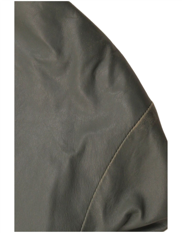 VINTAGE Chaqueta bomber de cuero para mujer Reino Unido 12 Cuero gris medio