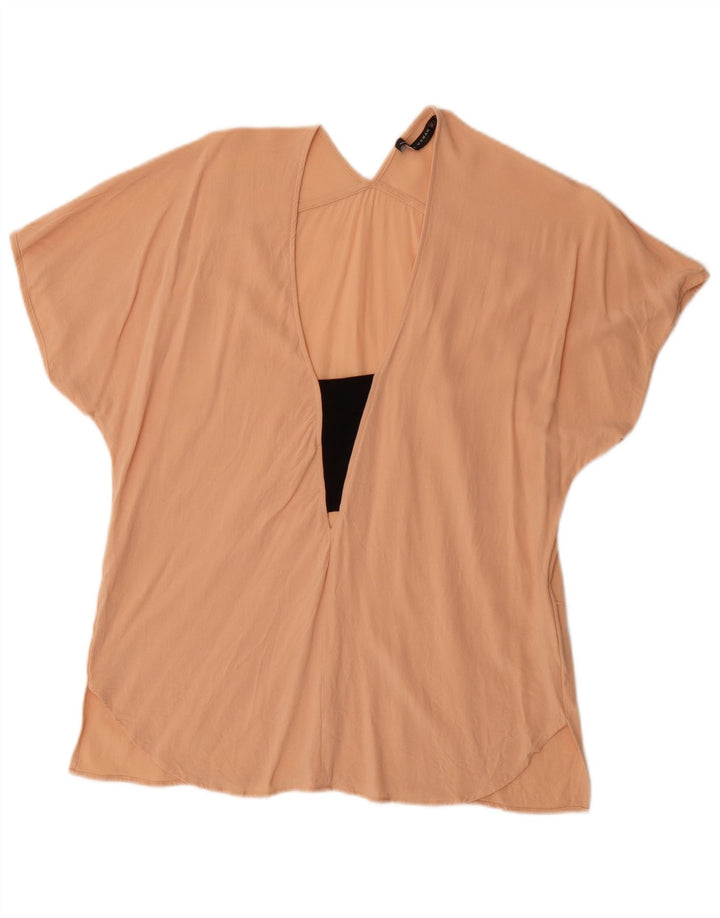 Zara Mujer Blusa Top UK 46 Grande Viscosa Rosa