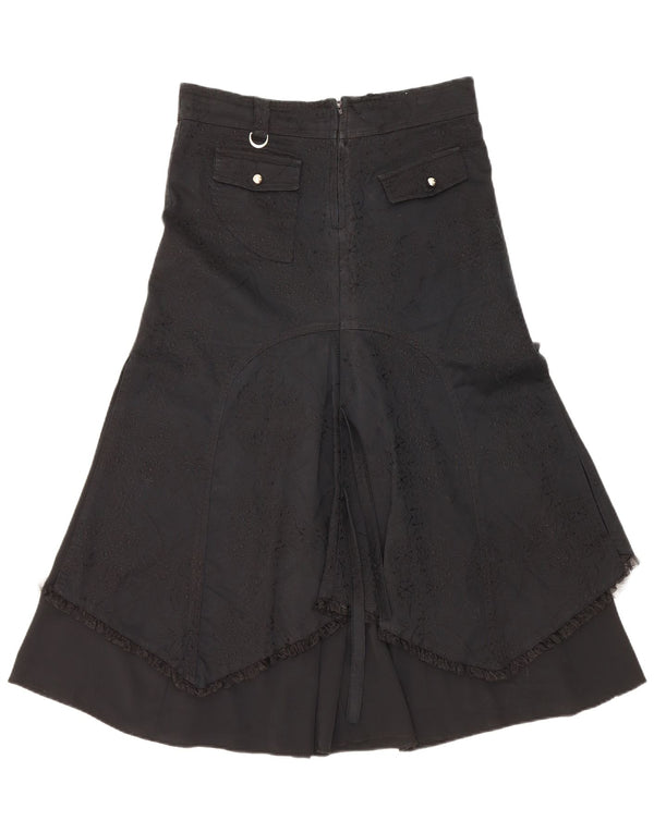 Vintage mujer cintura alta falda asimétrica IT 42 Medio W30 Negro Floral