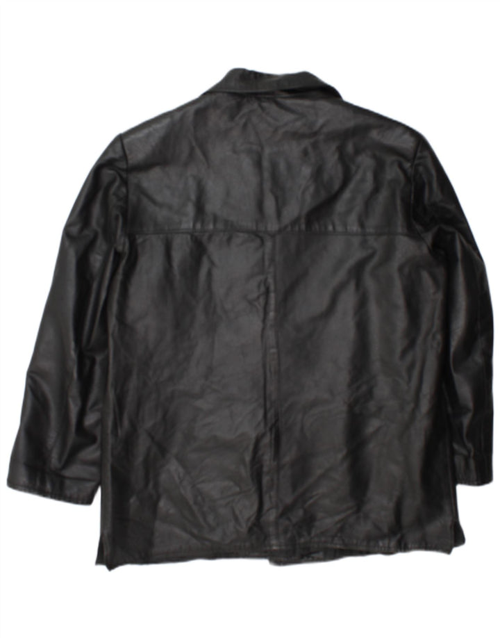 Vintage mujer 3 botones cuero Blazer chaqueta Reino Unido 18 XL cuero negro