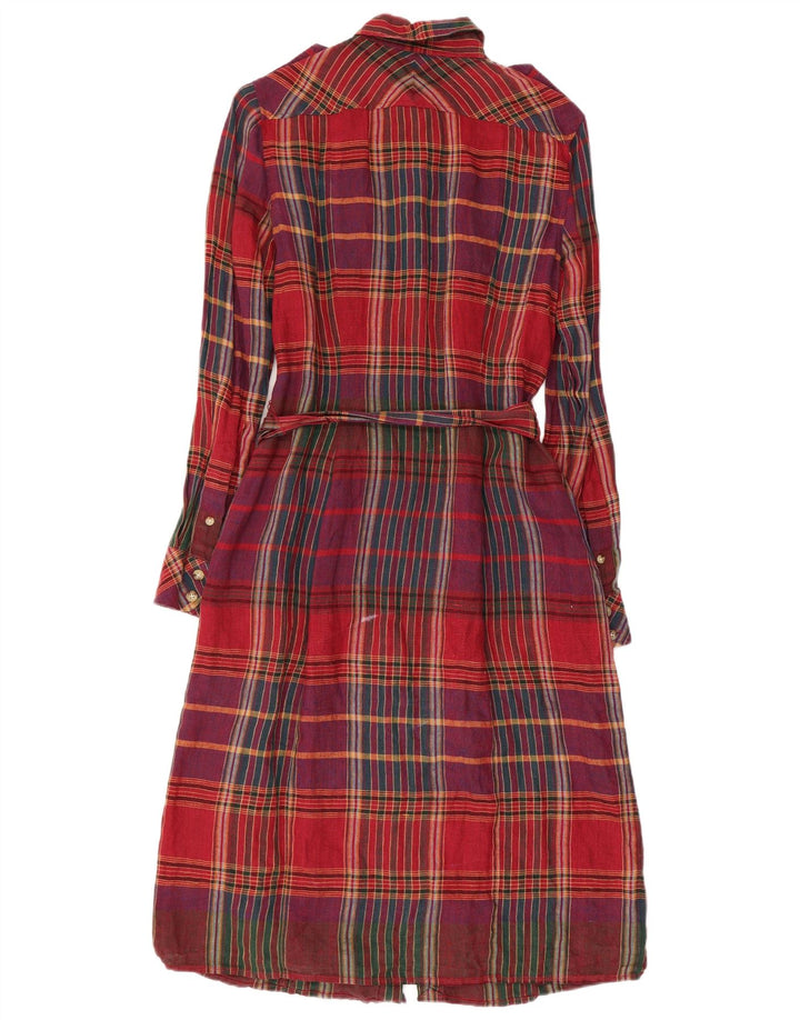 RALPH LAUREN Vestido camisero militar para mujer US 4 Pequeño lino a cuadros rojos