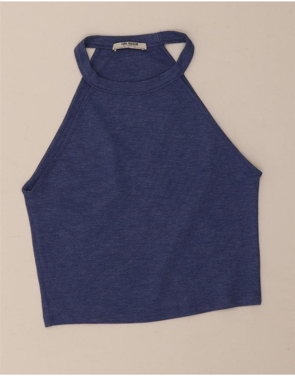 Zara Mujer Crop Halter Top UK 10 Small Azul