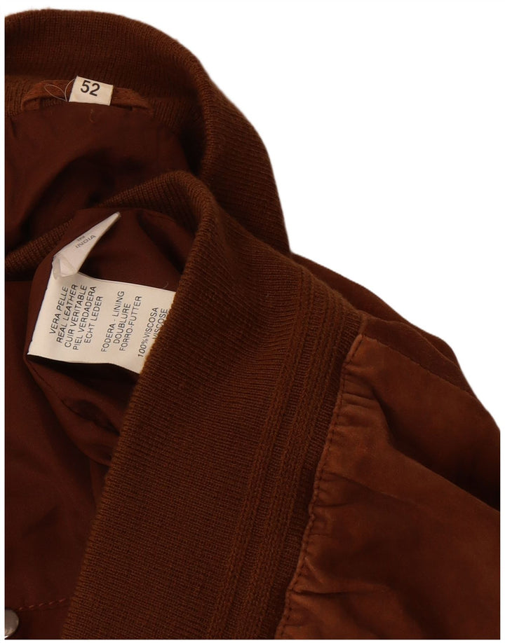 Vintage hombres ante bomber chaqueta EU 52 XL cuero marrón