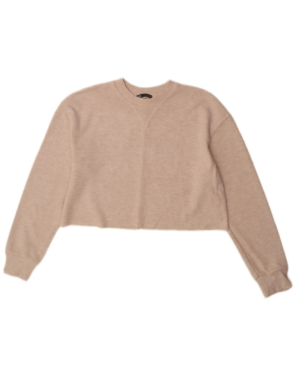 Zara Mujer Crop Top Manga Larga UK 44 Poliéster Beige Medio