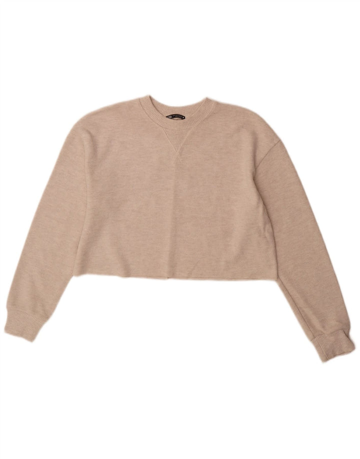 Zara Mujer Crop Top Manga Larga UK 44 Poliéster Beige Medio