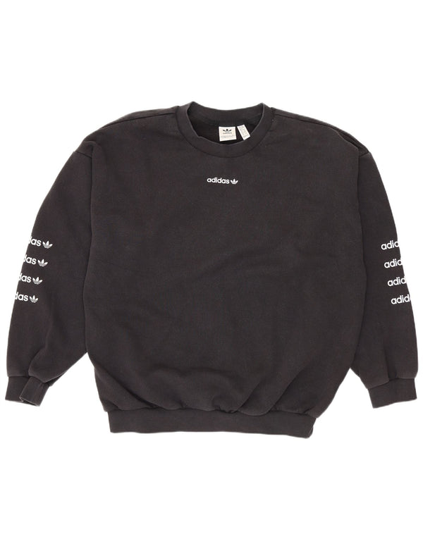 Adidas - Sudadera de gran tamaño con gráfico para mujer, talla 40, talla grande, algodón negro