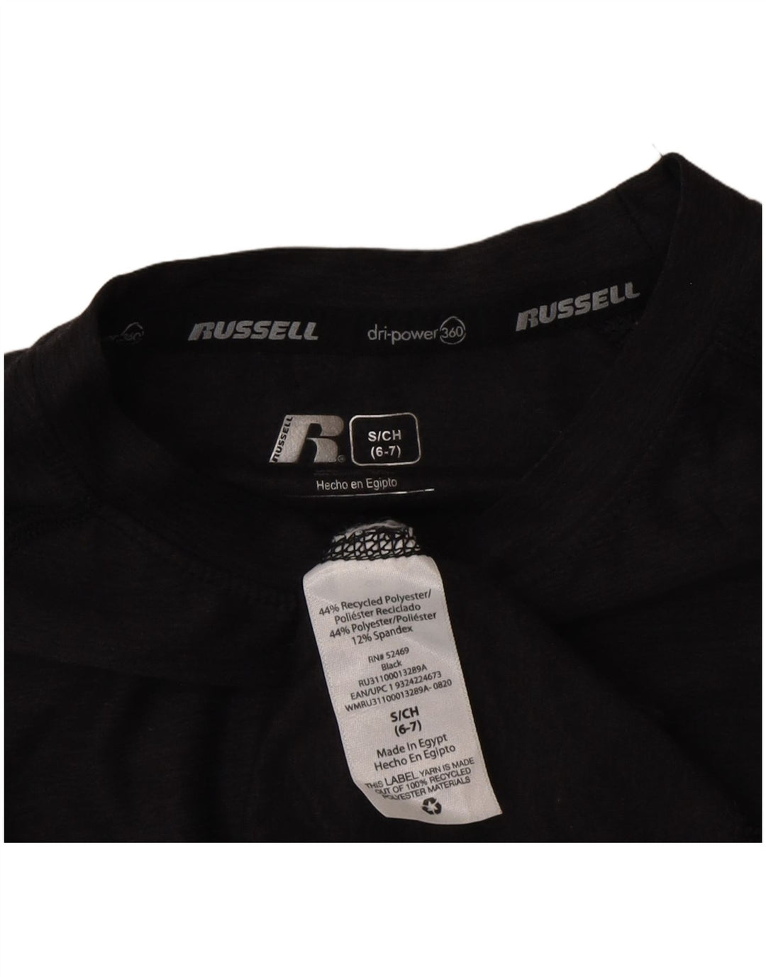 Russell Athletic Boys Dri-Power Top manga larga 6-7 años pequeño negro