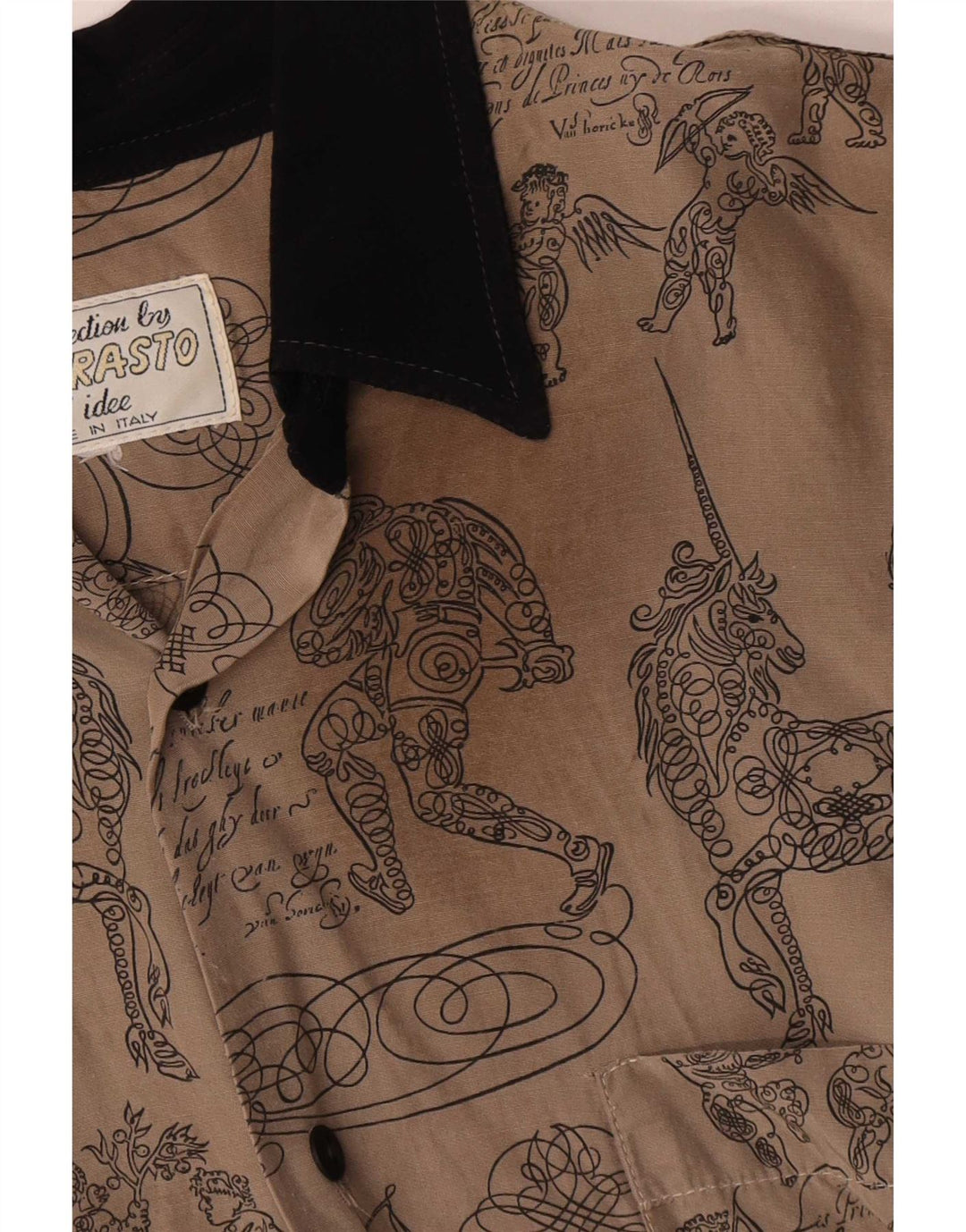 Vintage hombres patrón abstracto camisa de manga corta algodón gris grande
