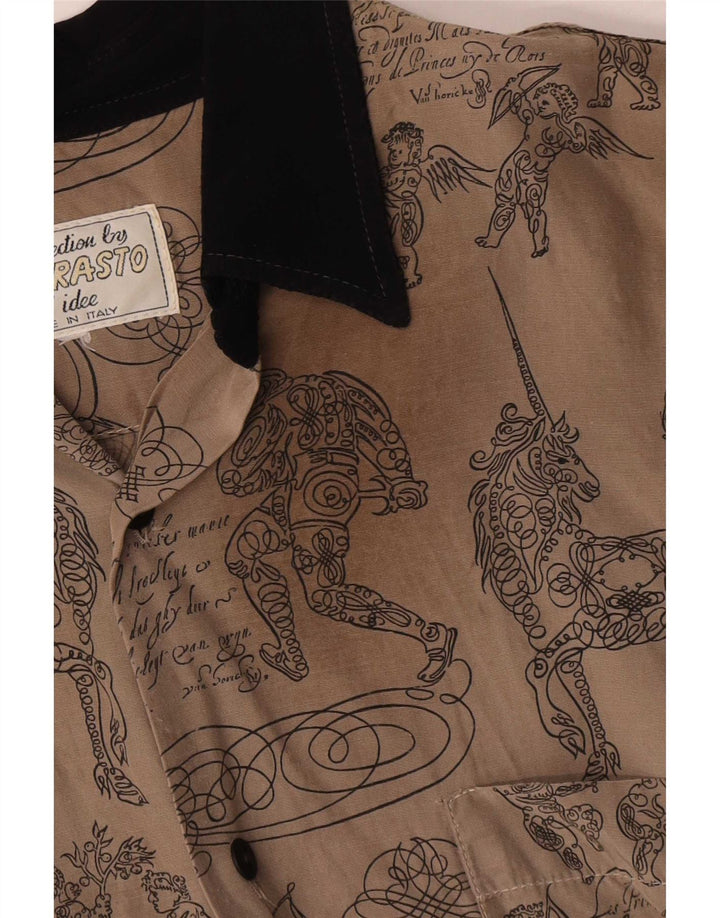 Vintage hombres patrón abstracto camisa de manga corta algodón gris grande