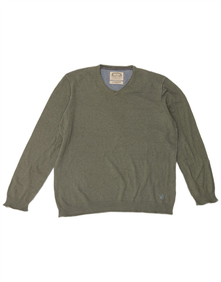 Jersey con cuello en V para hombre White Stuff XL Caqui Algodón