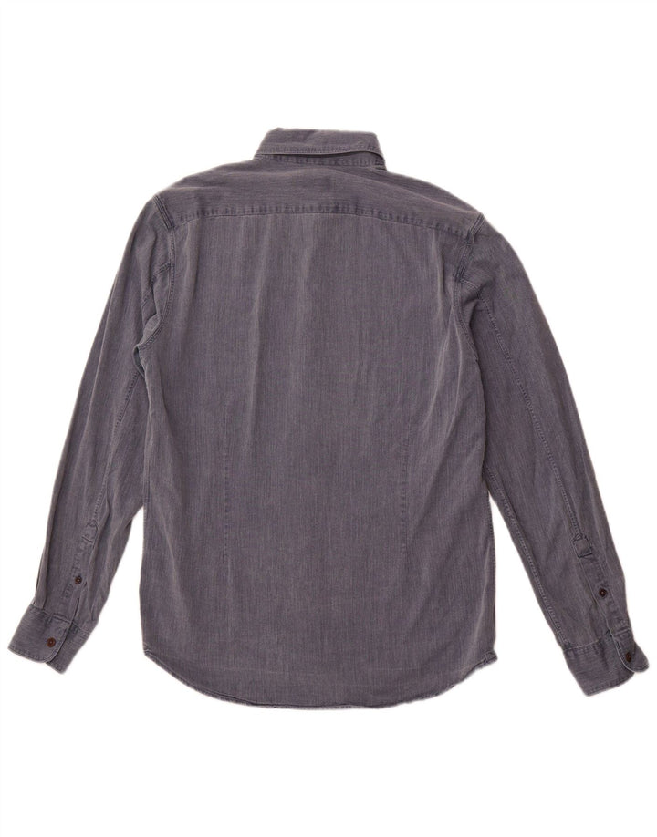 Camisa de hombre Jigsaw de algodón en espiga azul medio