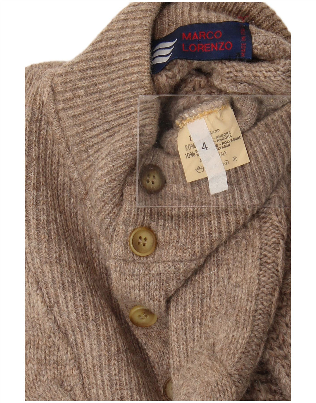 Vintage hombres botón cuello jersey suéter XL lana marrón