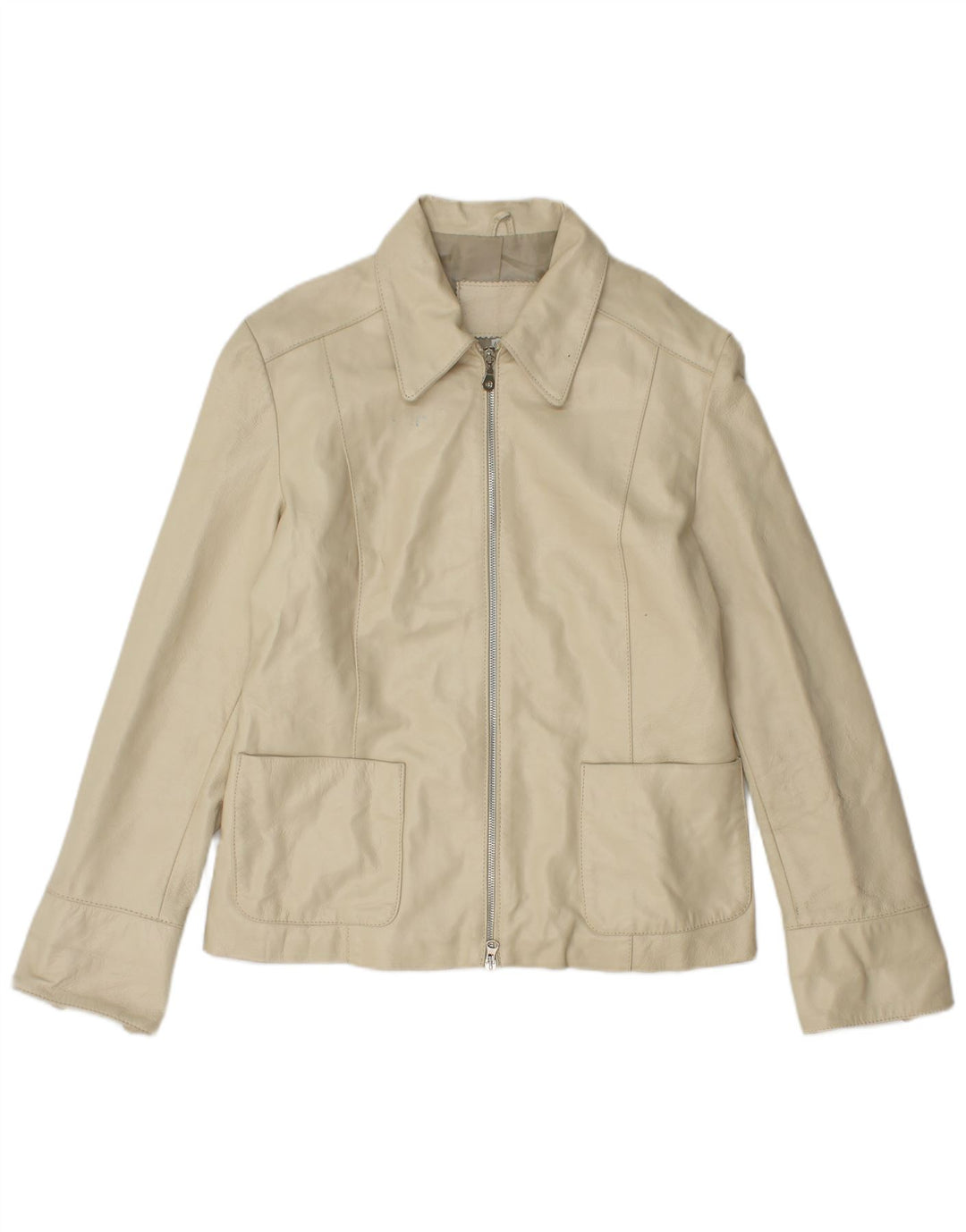Chaqueta de cuero vintage para mujer IT 48 XL Cuero beige