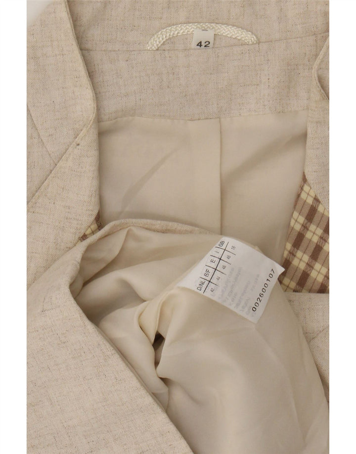 Vintage mujer 3/4 manga 2 botón Blazer chaqueta Reino Unido 16 viscosa beige grande