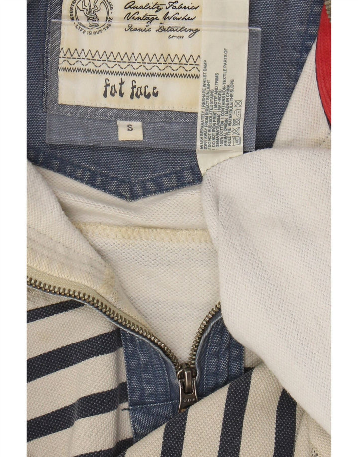 FAT FACE Sudadera con Cuello y Cremallera para Hombre Jersey pequeño de algodón a Rayas Blanco Roto