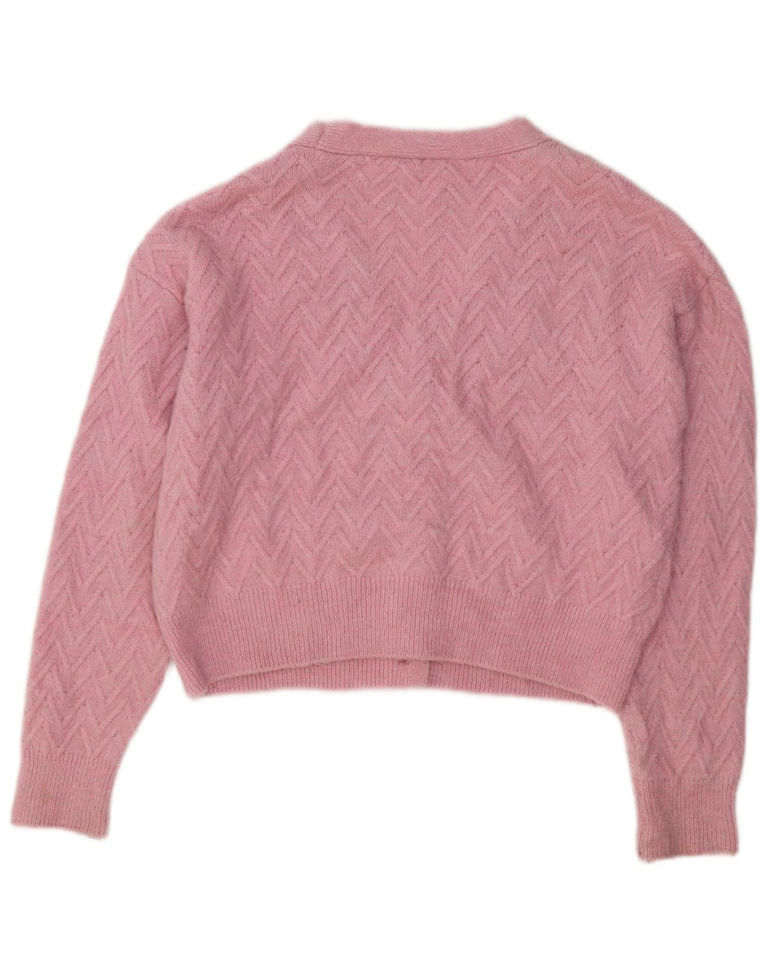 ZARA Mujer Crop Cardigan Suéter UK 44 Acrílico Chevron Rosa Medio