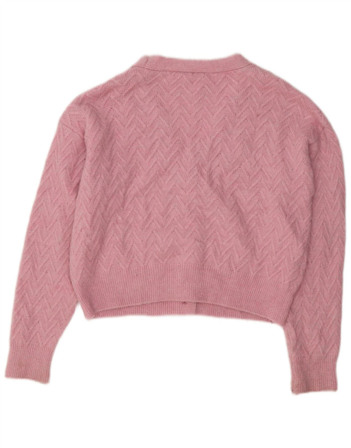 ZARA Mujer Crop Cardigan Suéter UK 44 Acrílico Chevron Rosa Medio