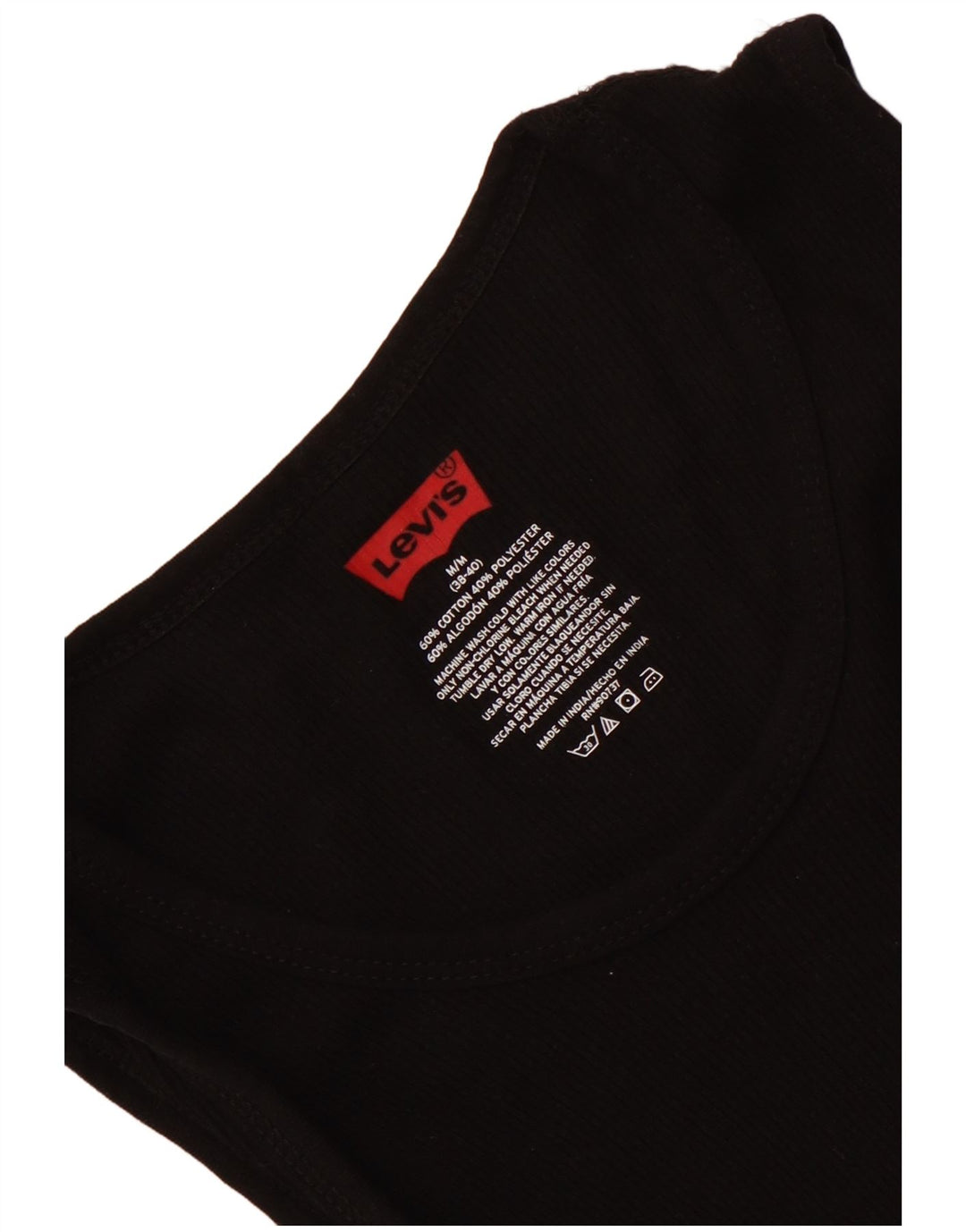 LEVI'S Camiseta sin mangas para hombre UK 38/40 Mediano Negro Algodón