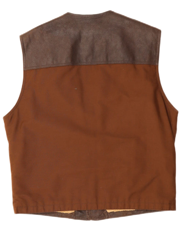 VINTAGE Chaleco de cuero para hombre Marrón grande