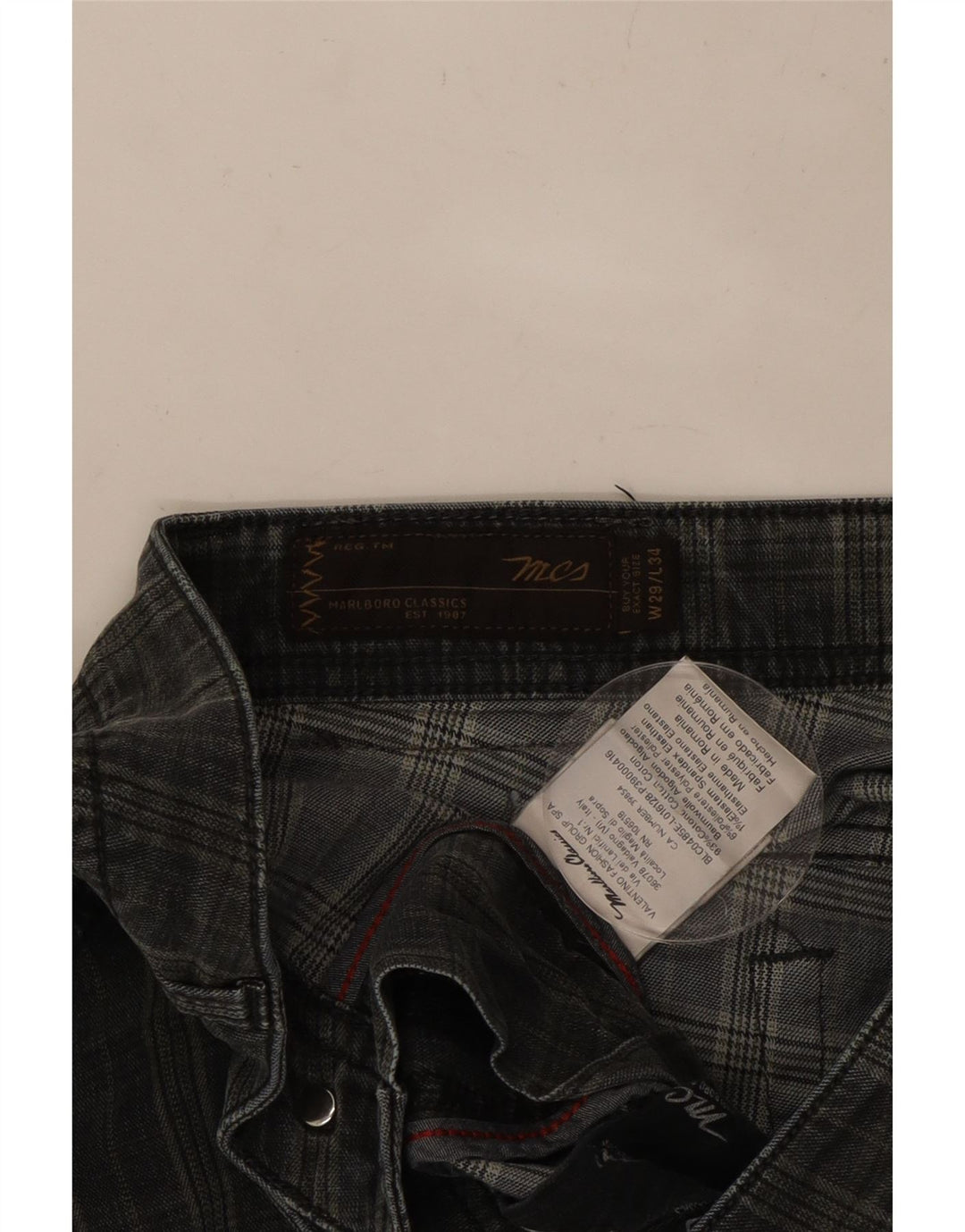 MARLBORO CLASSICS Pantalones casuales rectos para hombre W29 L29 Algodón a cuadros negros