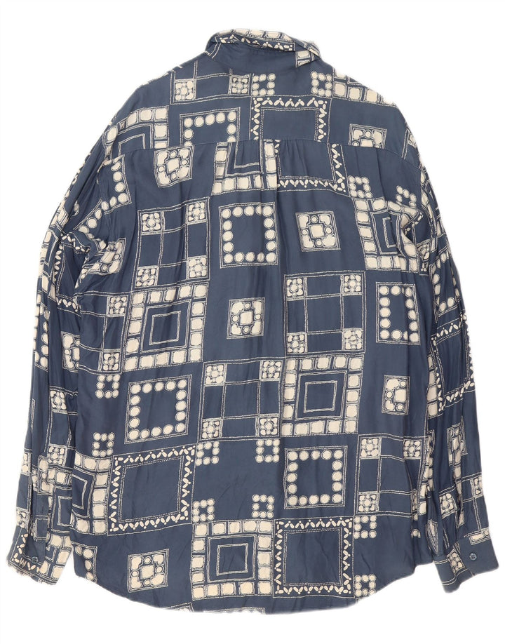 VINTAGE camisa de hombre grande azul marino geométrico