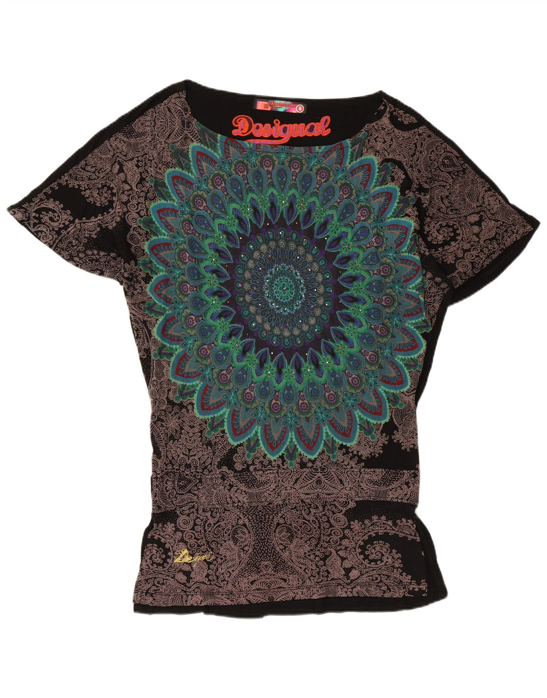 Desigual Blusa gráfica para mujer Top UK 10 Small Black Floral