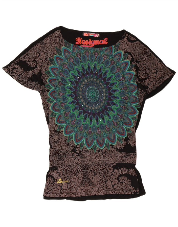 Desigual Blusa gráfica para mujer Top UK 10 Small Black Floral