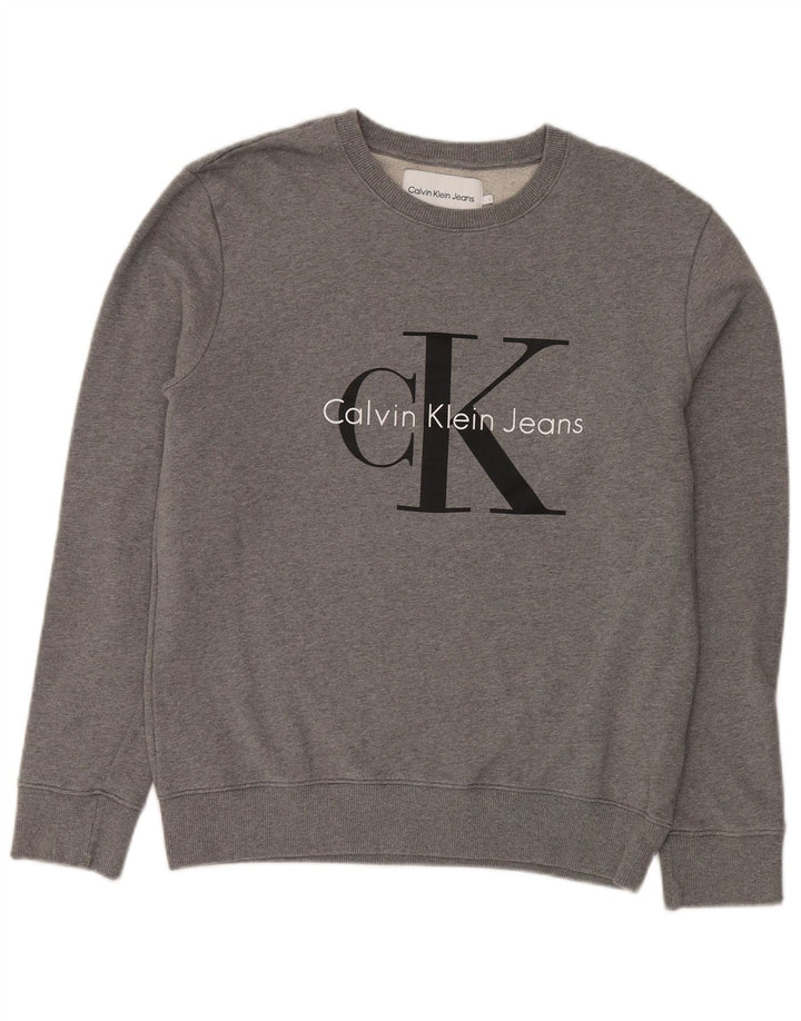 CALVIN KLEIN JEANS Sudadera estampada para hombre Jumper Large Gris Algodón