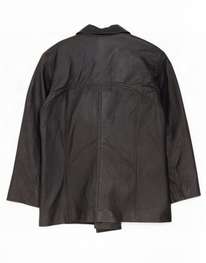Vintage mujer 4 botones cuero Blazer chaqueta EU 42 grande negro