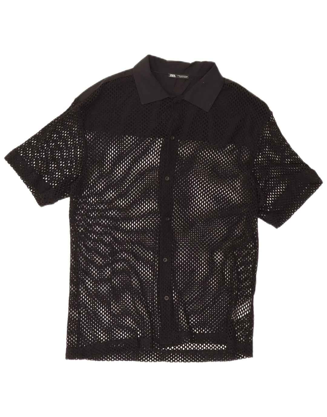 Zara Hombre Camisa Manga Corta Mediana Negro Algodón