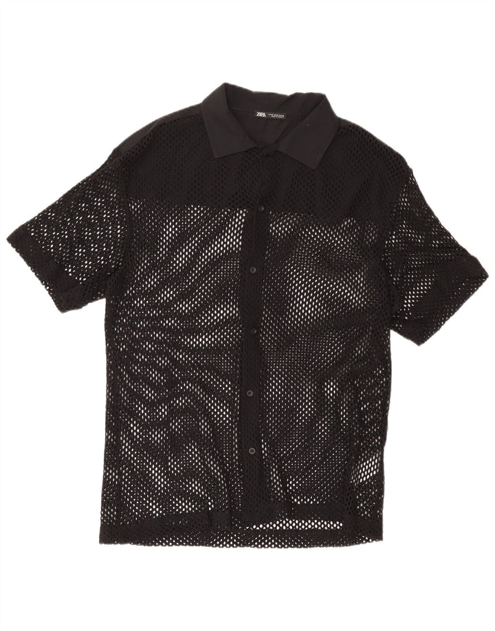 Zara Hombre Camisa Manga Corta Mediana Negro Algodón