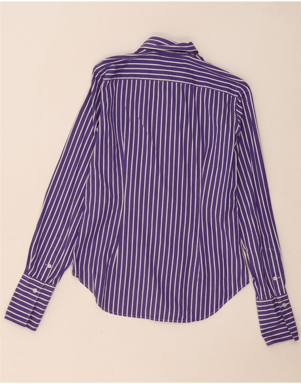 Ralph Lauren Blusa con volantes en la parte delantera para mujer US 6 Mediano Púrpura Rayas