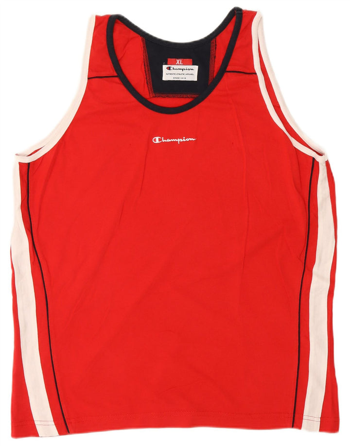 CHAMPION Top sin mangas gráfico para hombre XL Algodón color block rojo