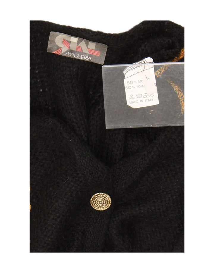 Vintage mujer Cardigan suéter Reino Unido 16 grande negro Mohair